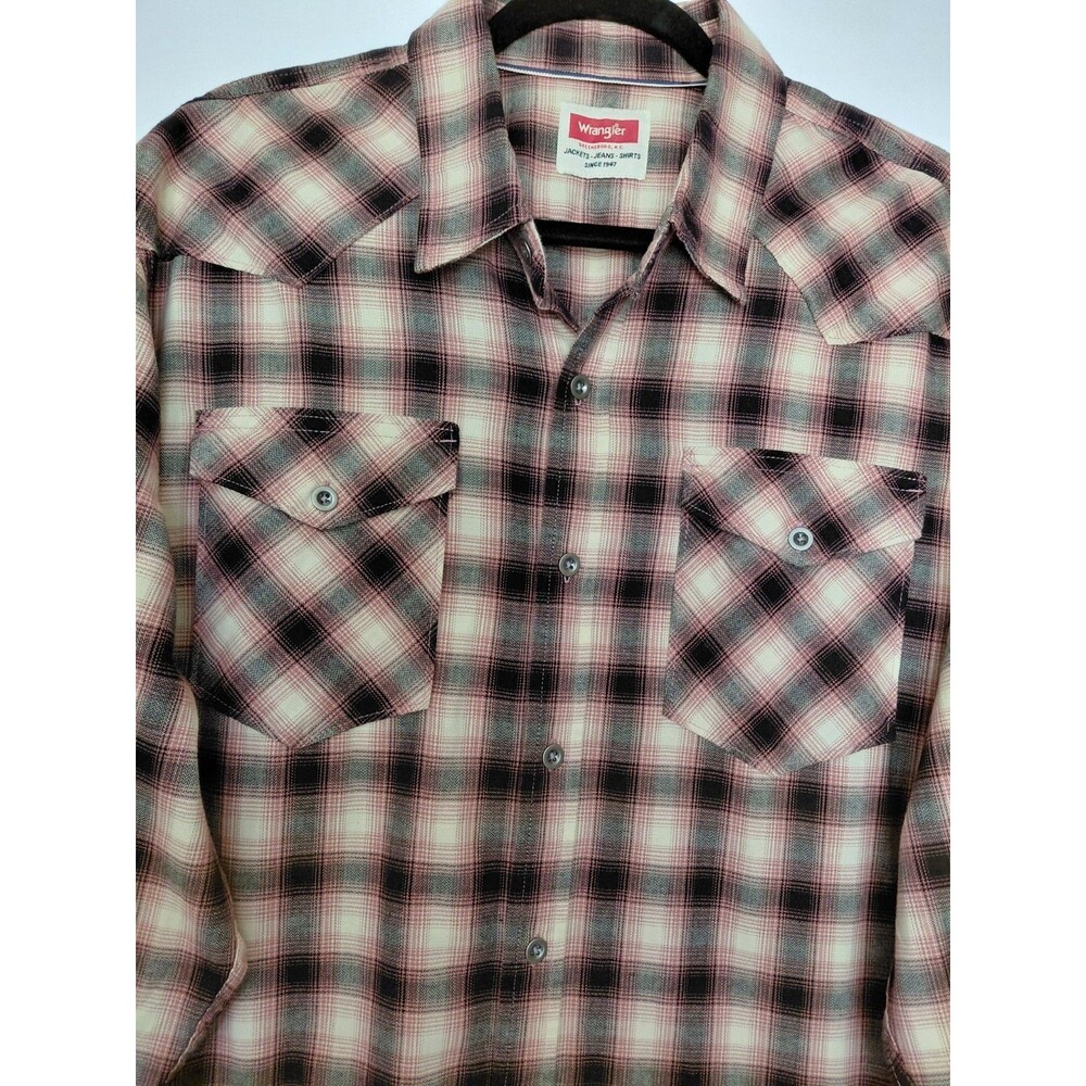 Wrangler Men's Long Sleeve Black/Pink Plaid Cowboy Style Shirt Size XL